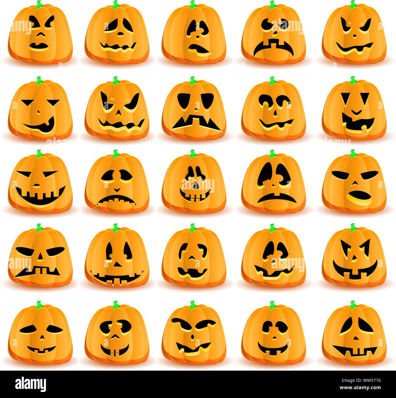 Set of pumpkins isolated on white, vector illustration Stock Vector