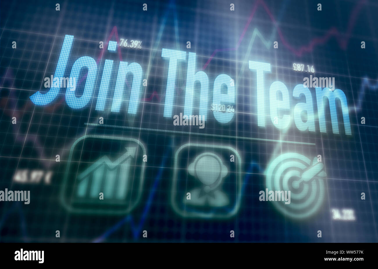 Join The Team concept on a blue dot matrix computer display. Stock Photo