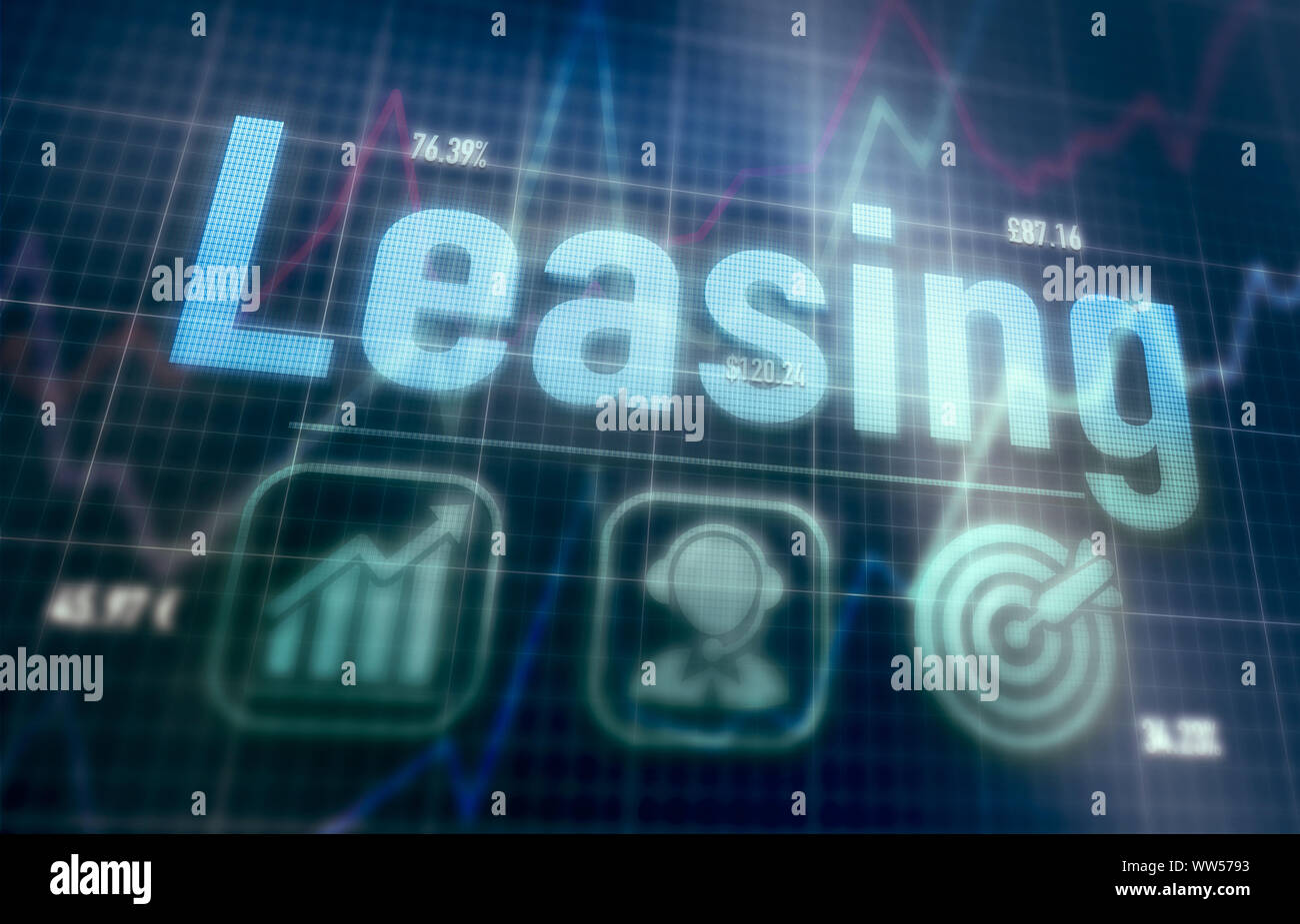 Leasing concept on a blue dot matrix computer display. Stock Photo