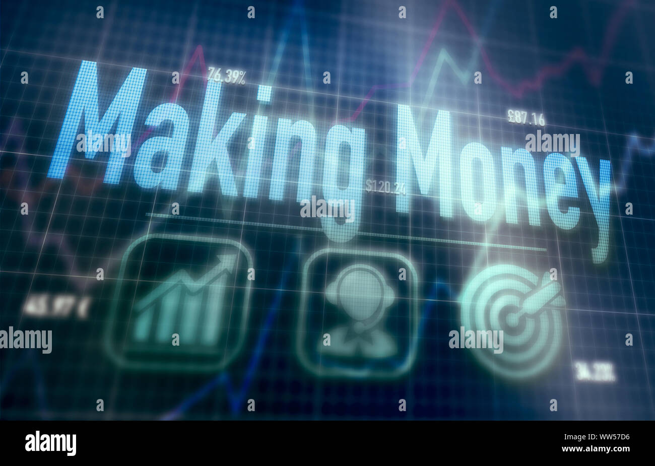 Making Money concept on a blue dot matrix computer display. Stock Photo