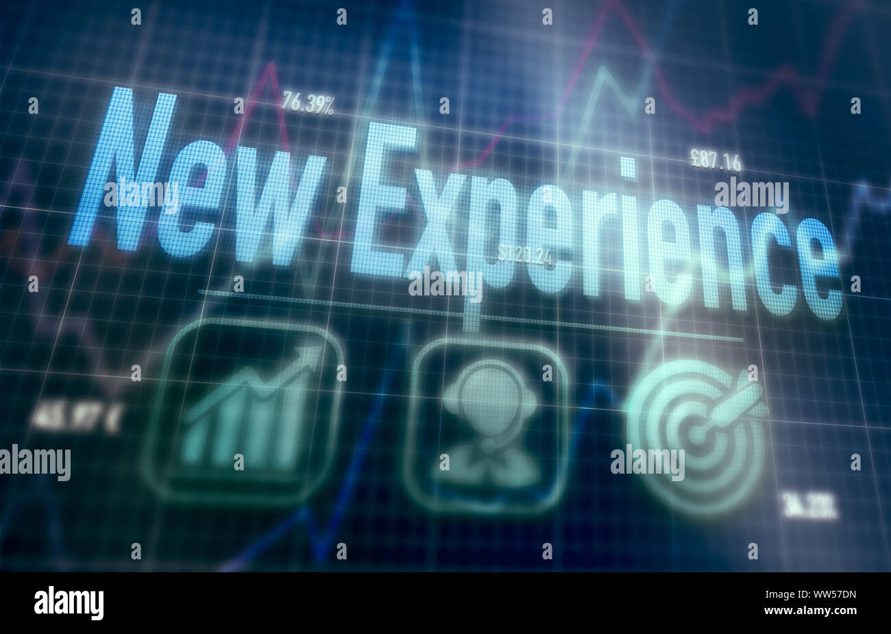 New Experience concept on a blue dot matrix computer display. Stock Photo