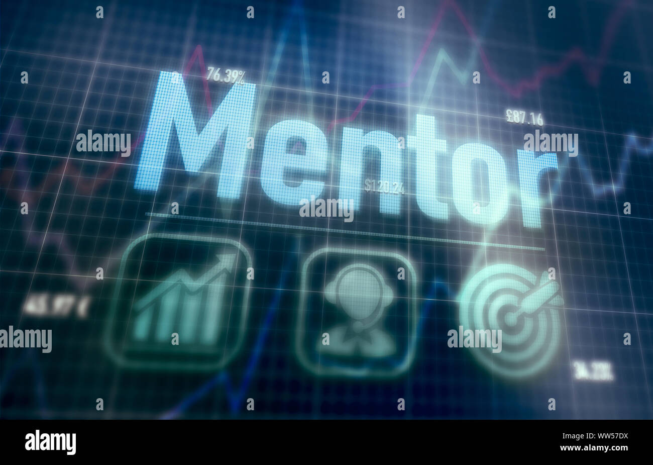 Mentor concept on a blue dot matrix computer display. Stock Photo