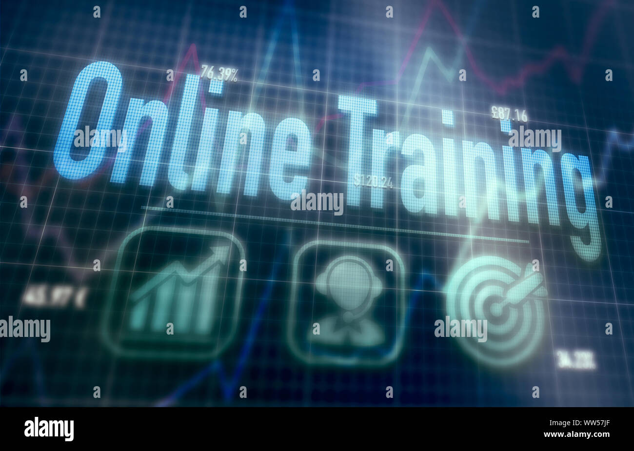 Online Training concept on a blue dot matrix computer display. Stock Photo