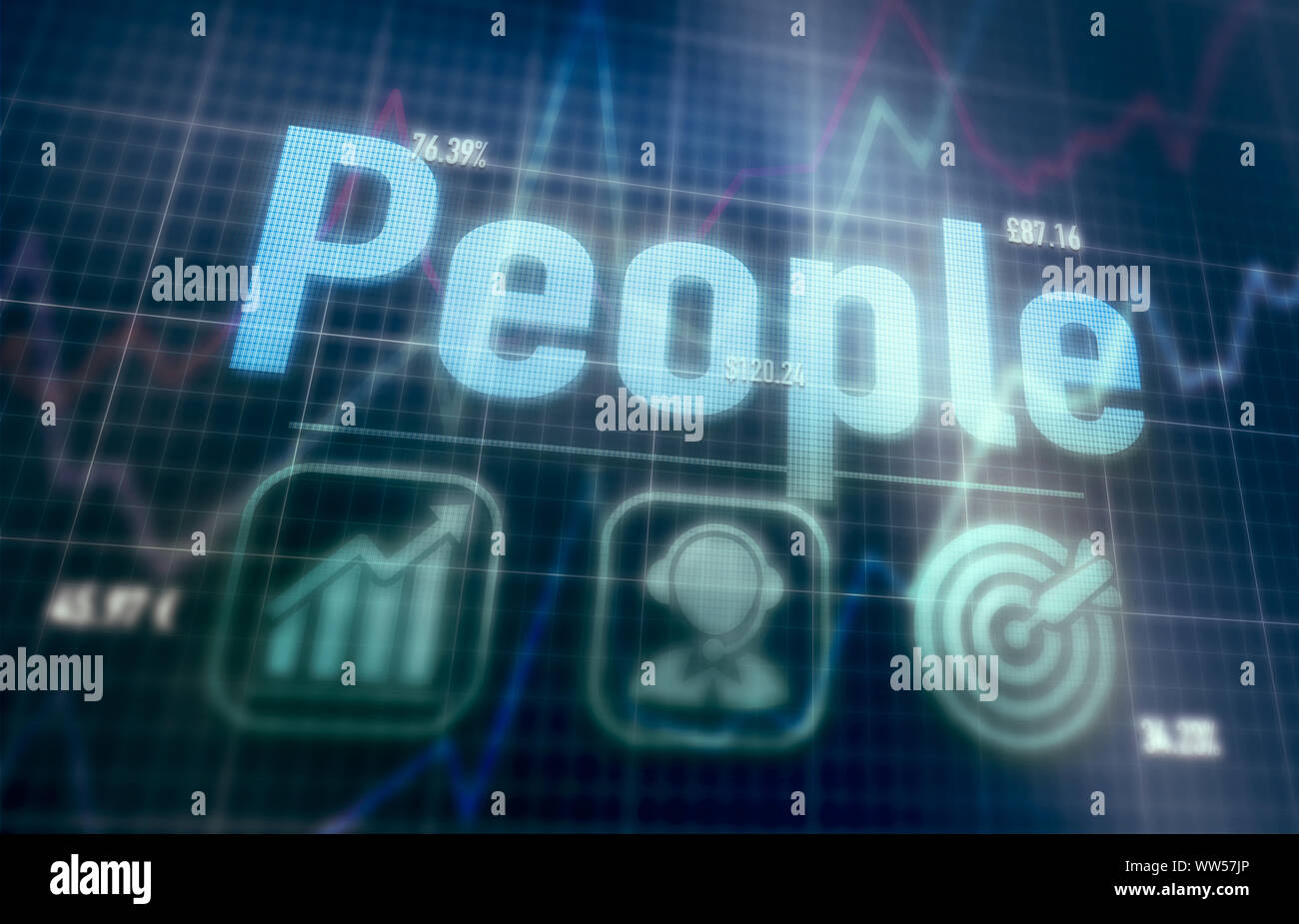 People concept on a blue dot matrix computer display. Stock Photo