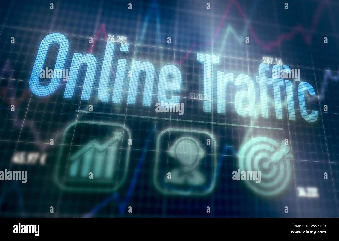 Online Traffic concept on a blue dot matrix computer display. Stock Photo