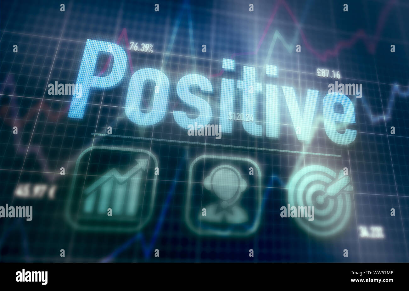 Positive concept on a blue dot matrix computer display. Stock Photo
