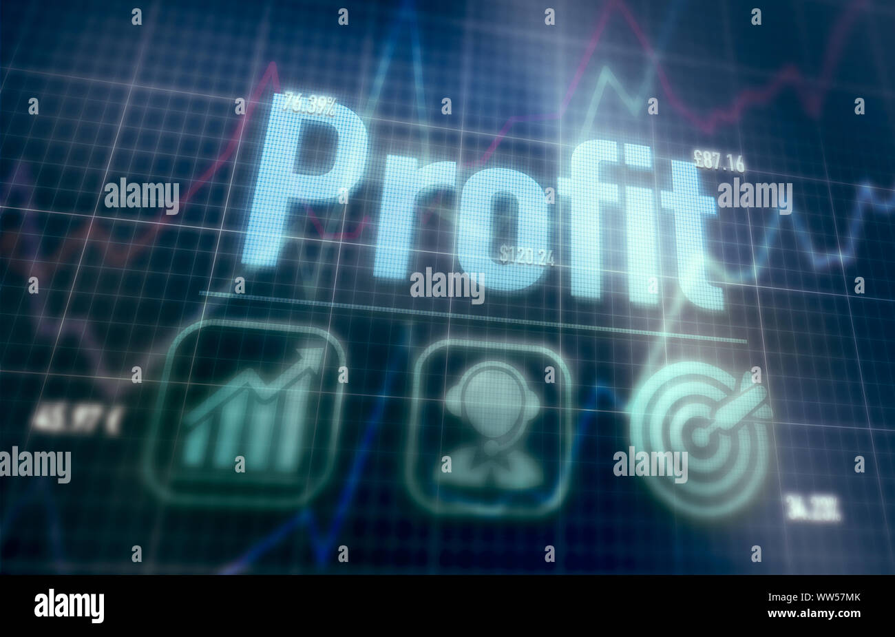 Profit concept on a blue dot matrix computer display. Stock Photo