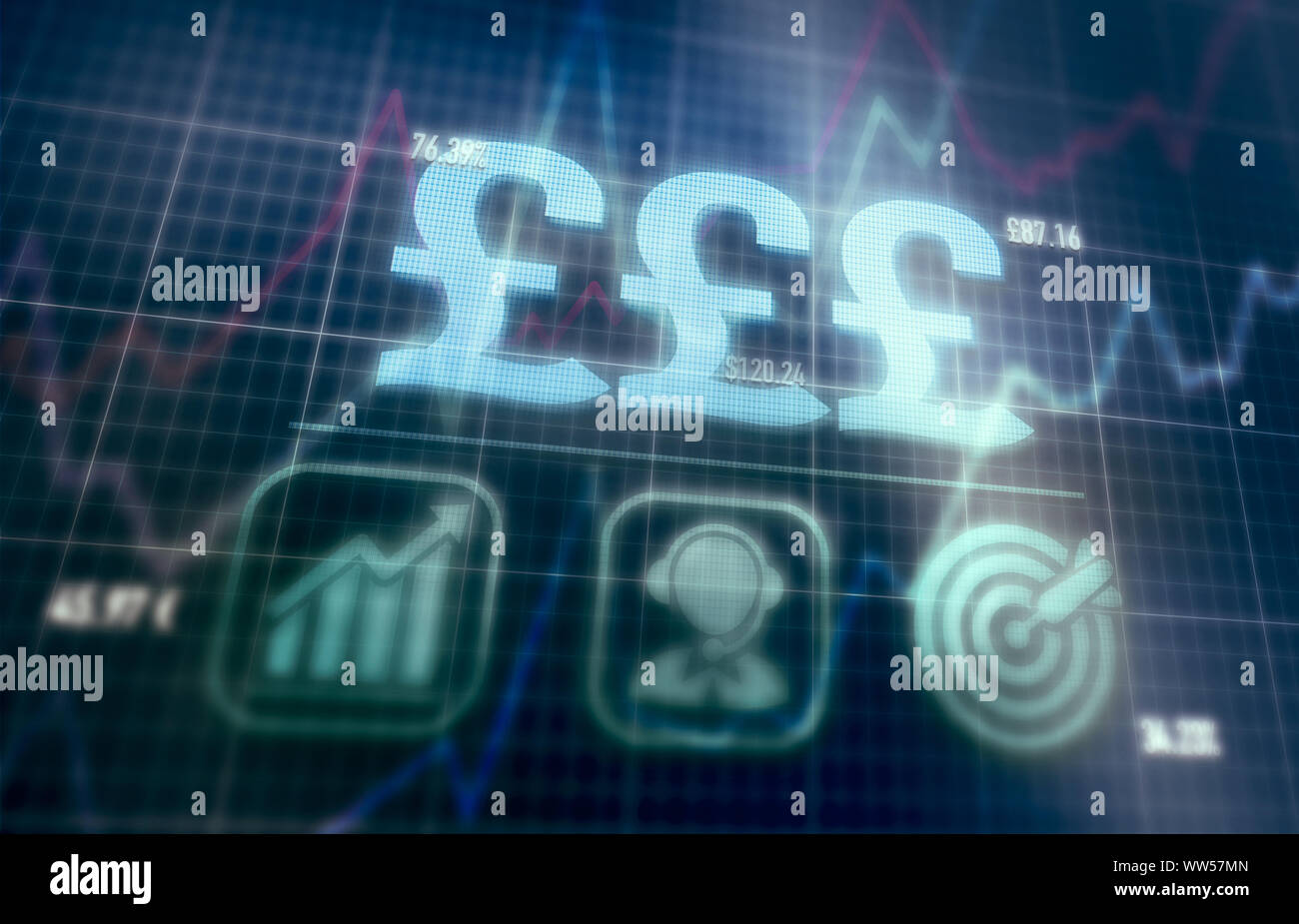 British Pound concept on a blue dot matrix computer display. Stock Photo