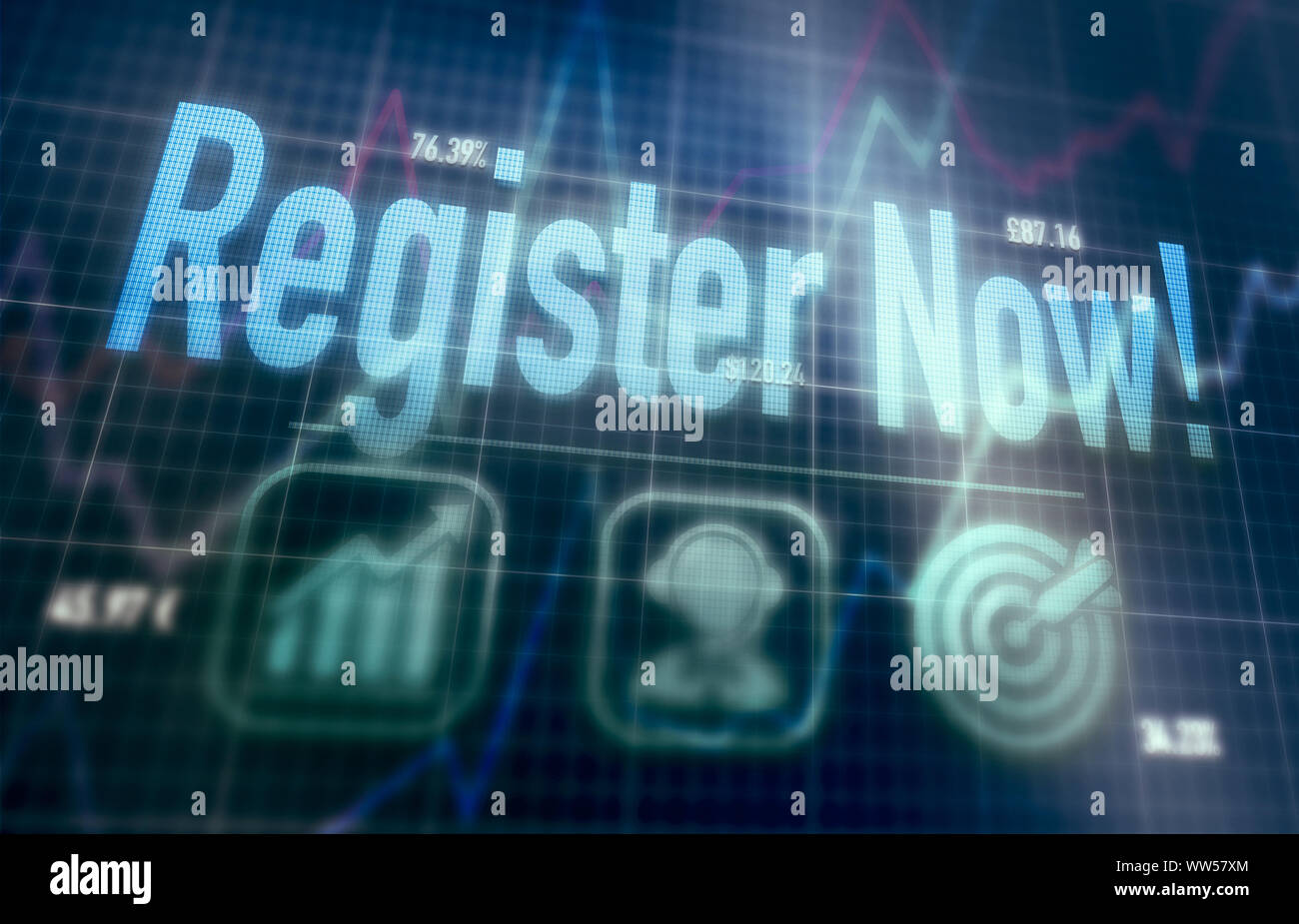 Register Now concept on a blue dot matrix computer display Stock Photo ...
