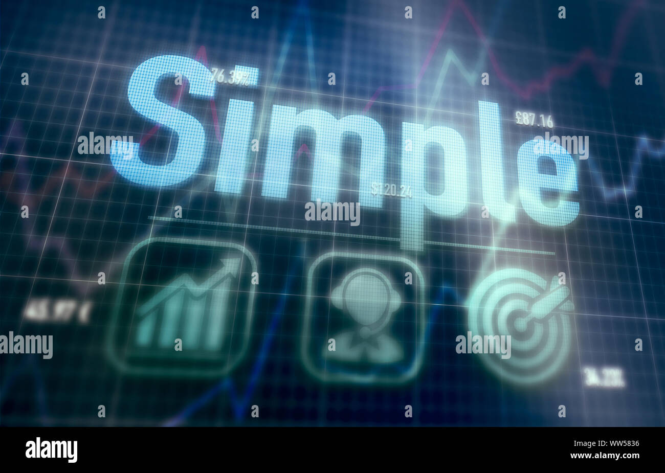 Simple concept on a blue dot matrix computer display. Stock Photo