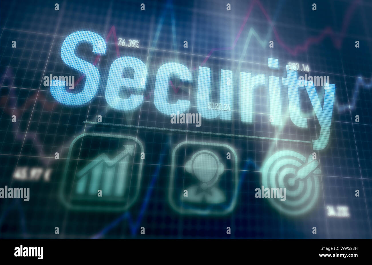 Security concept on a blue dot matrix computer display. Stock Photo