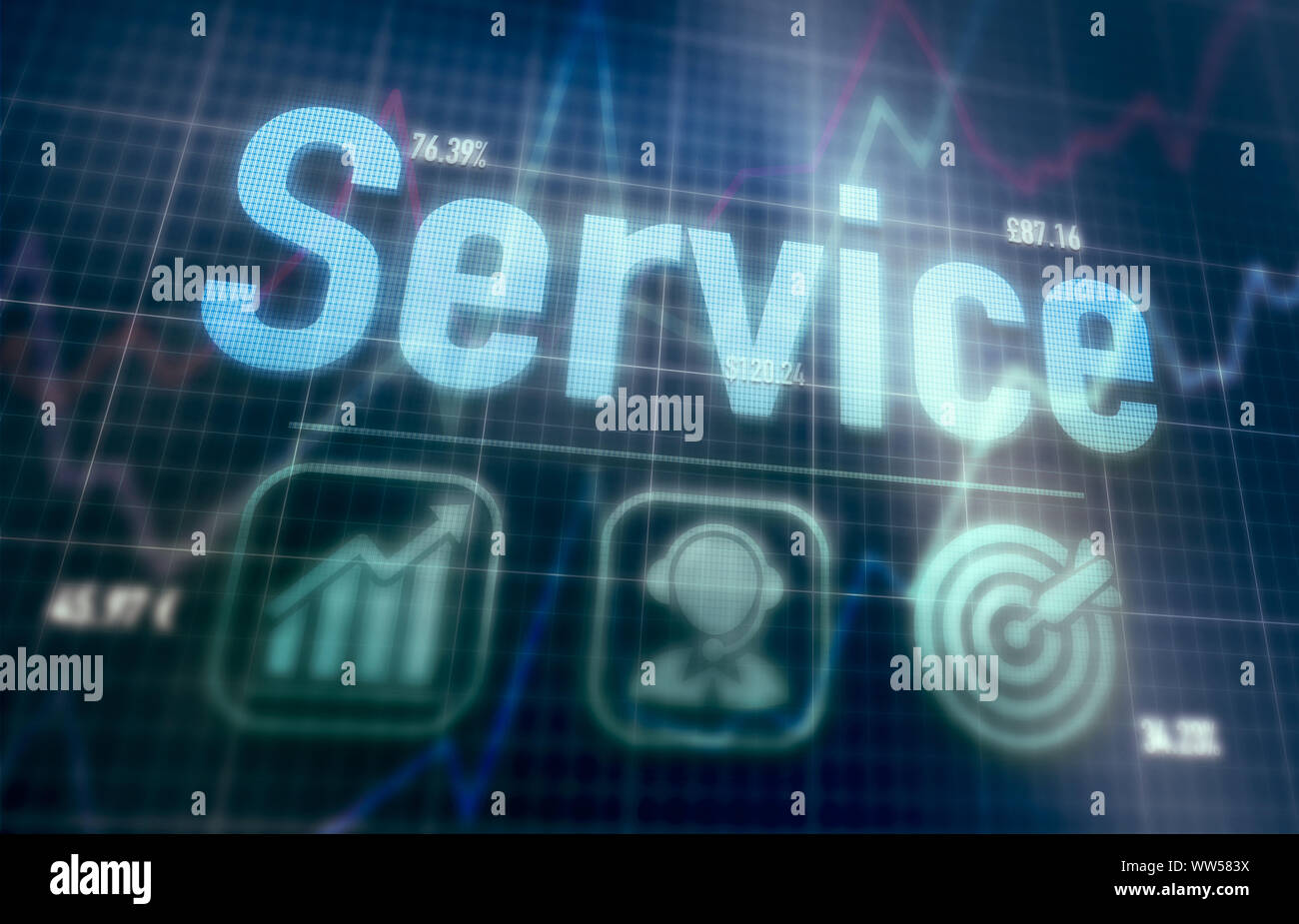 Service concept on a blue dot matrix computer display. Stock Photo