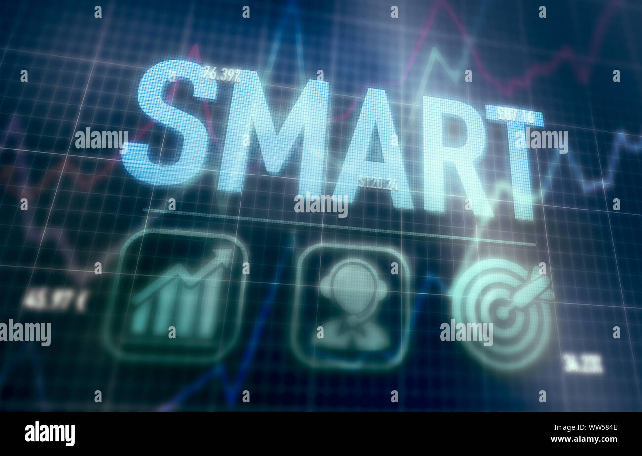 SMART concept on a blue dot matrix computer display. Stock Photo