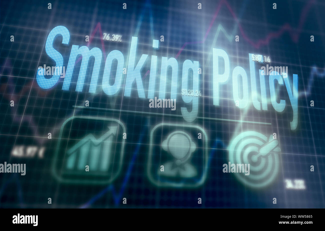 Smoking Policy concept on a blue dot matrix computer display. Stock Photo