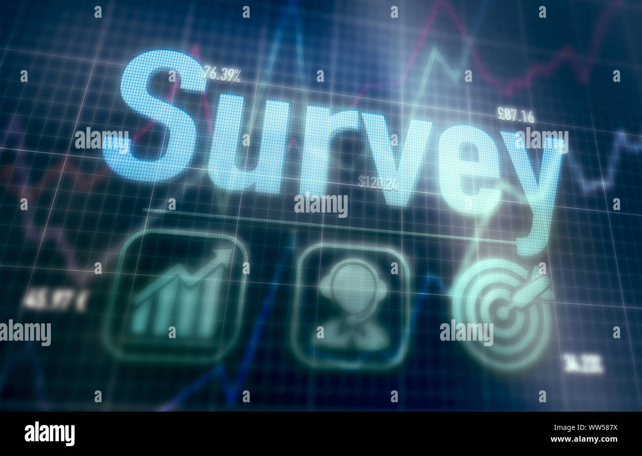 Survey concept on a blue dot matrix computer display. Stock Photo