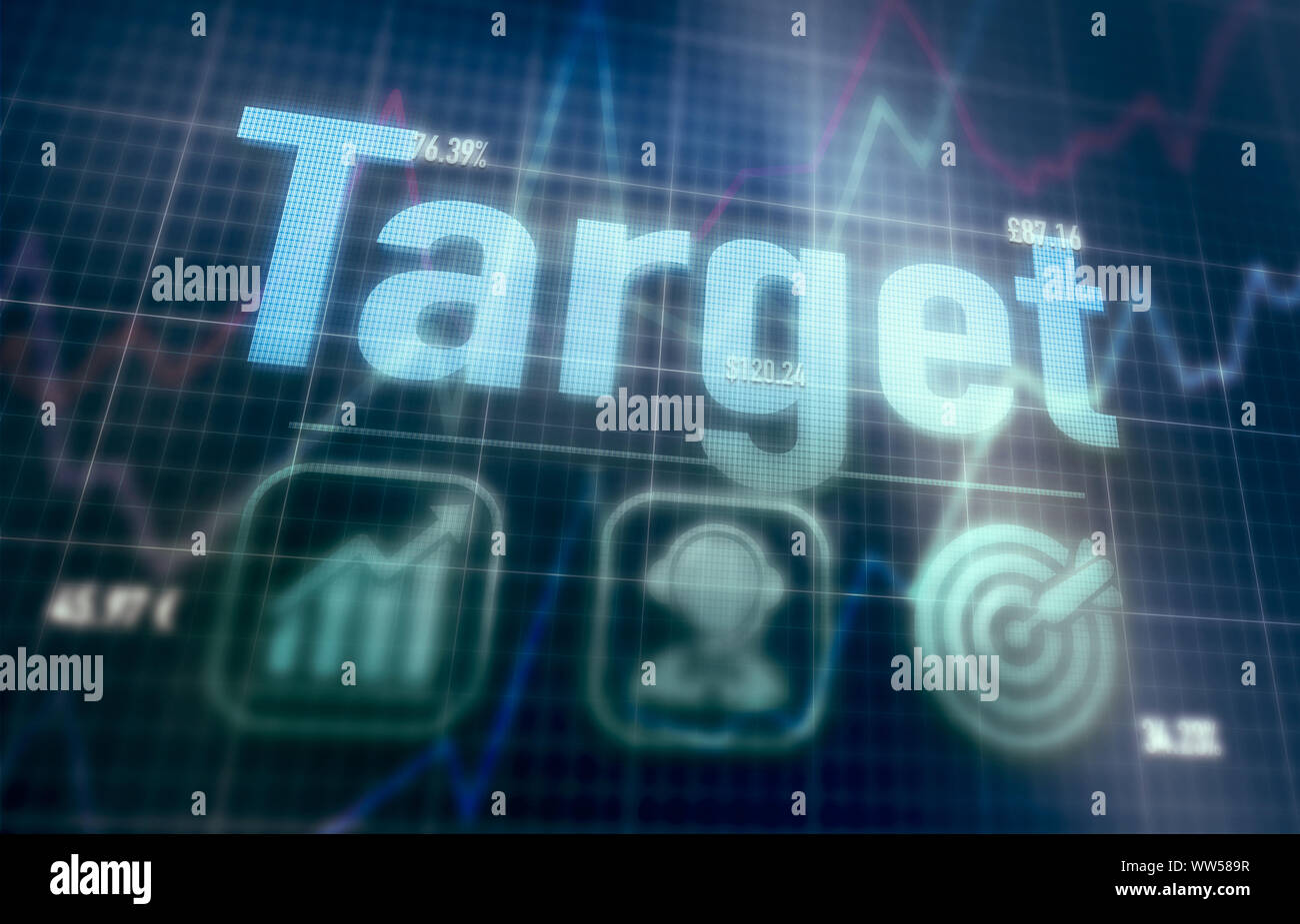 Target concept on a blue dot matrix computer display. Stock Photo