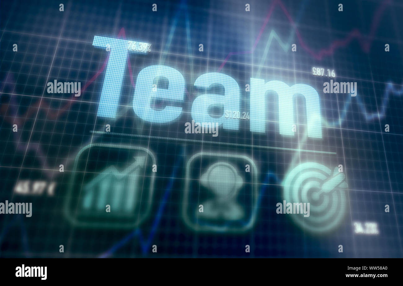Team concept on a blue dot matrix computer display. Stock Photo