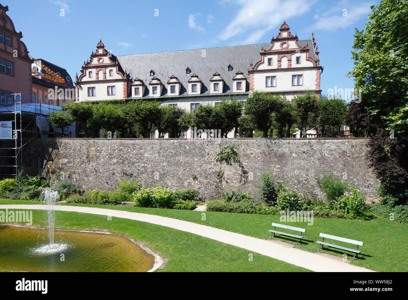 Moat with Darmstadt castle, today part of the University of Technology of Darmstadt, TU Darmstadt, Darmstadt, Hesse, Germany, Europe Stock Photo