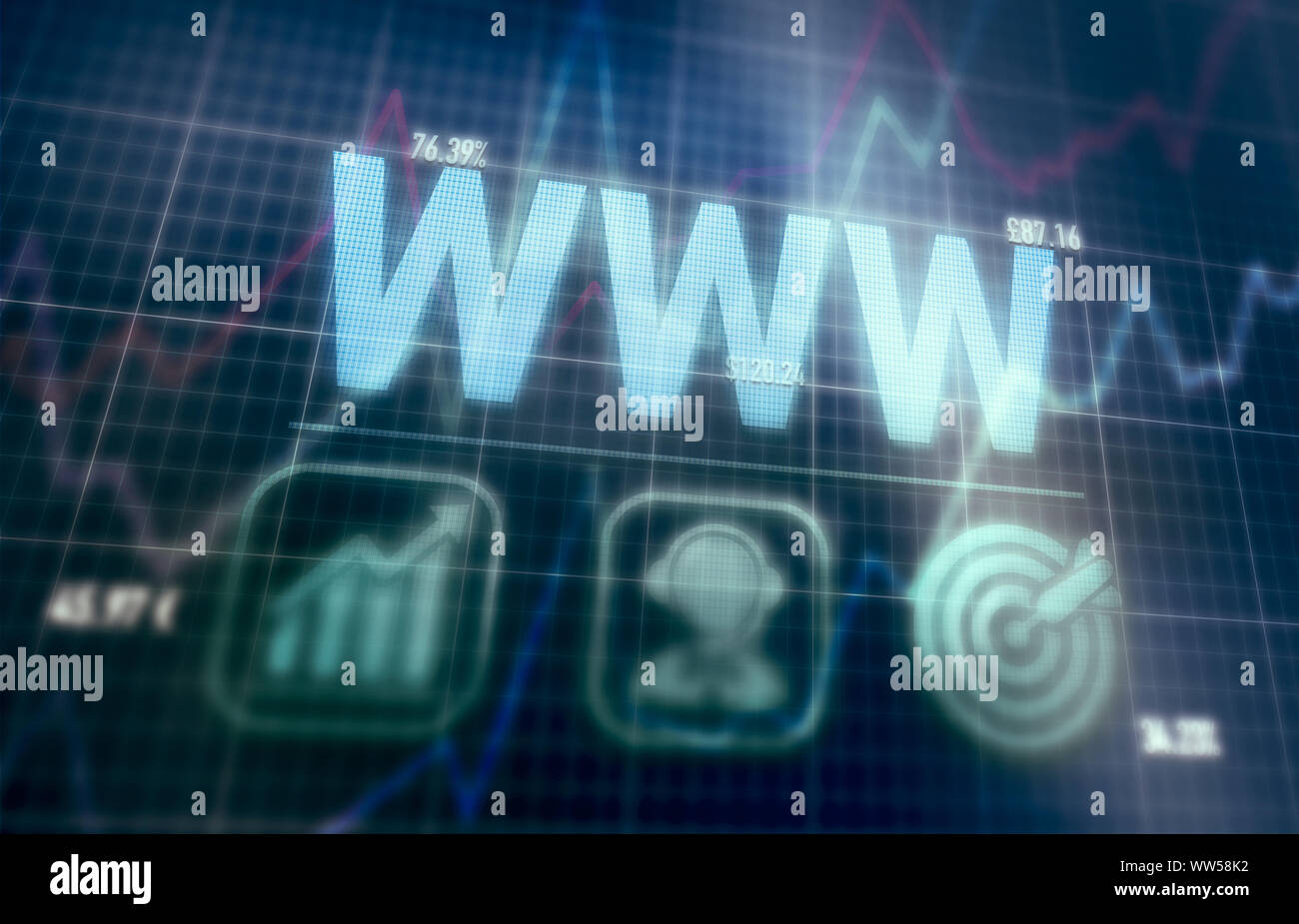 WWW concept on a blue dot matrix computer display. Stock Photo