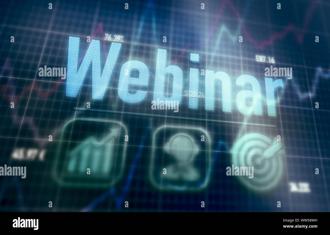 Webinar concept on a blue dot matrix computer display. Stock Photo