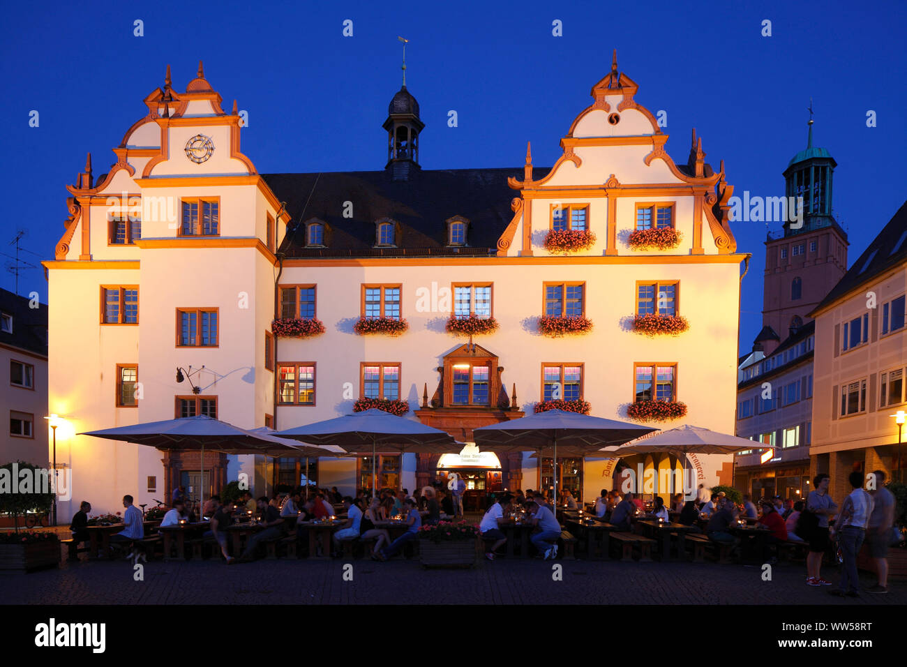 old city hall on the market square at dusk, Darmstadt, Hesse, Germany, Europe Stock Photo