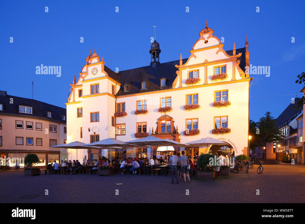 old city hall on the market square at dusk, Darmstadt, Hesse, Germany, Europe Stock Photo