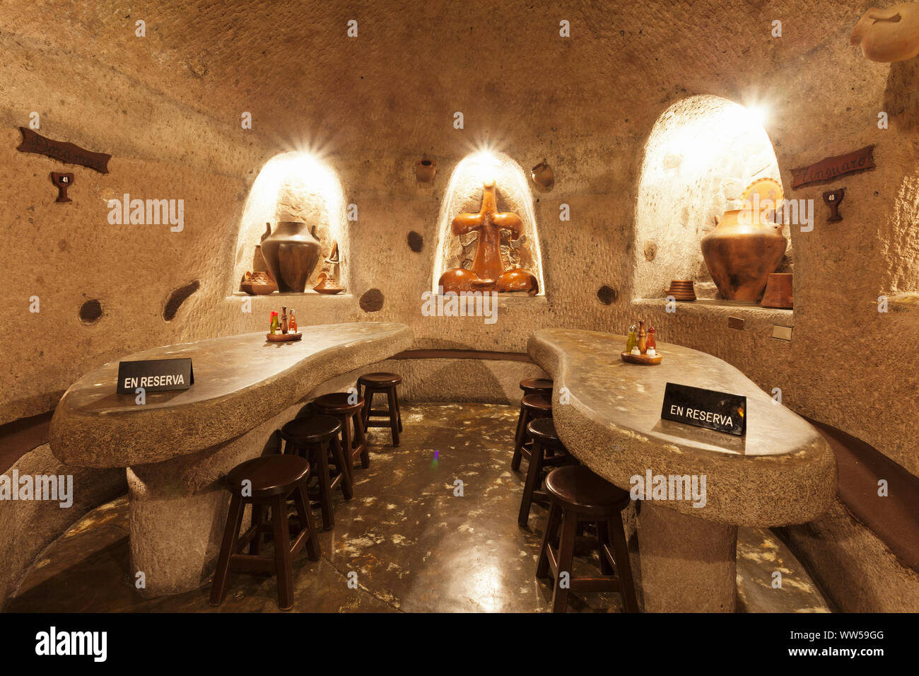 Cavernous interiors of the restaurant Tagoror, Barranco de Guayadeque, Gran Canaria, Canary Islands, Spain Stock Photo
