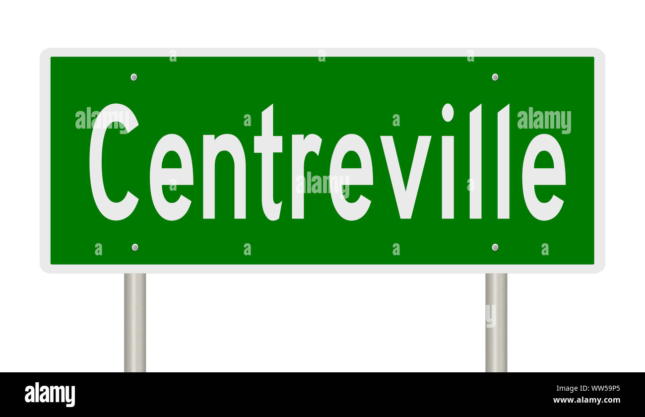 Rendering of a green road sign for Centreville Virginia Stock Photo
