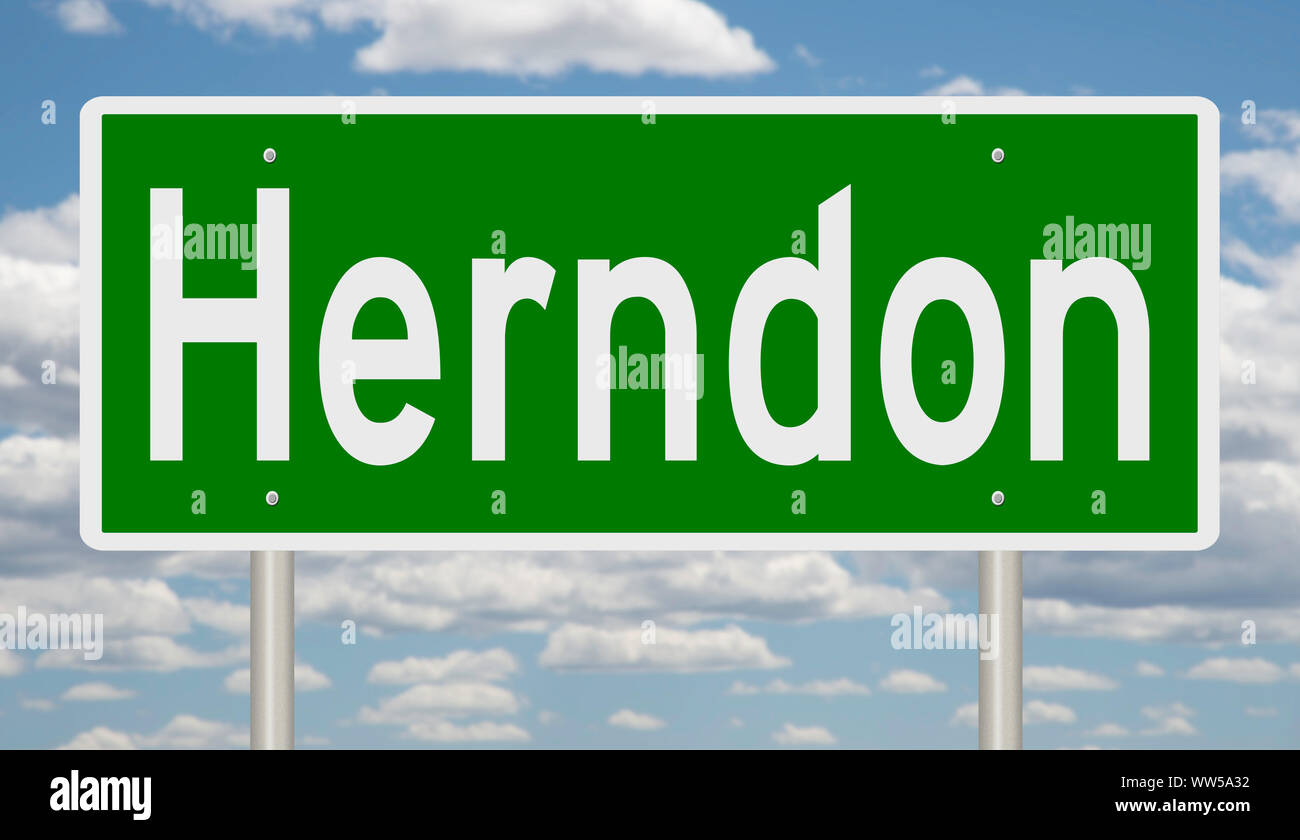 Rendering of a green road sign for Herndon Virginia Stock Photo Alamy