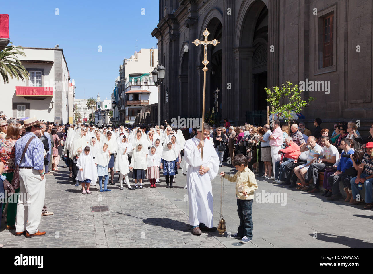 Easter procession in the old town Vegueta, UNESCO world cultural heritage, Las Palmas, Gran Canaria, Canary Islands, Spain Stock Photo