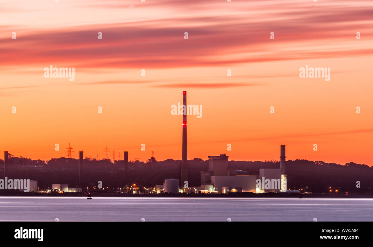 Aghada, Cork, Ireland. 13th September, 2019. Dawn over the ESB generating Station in Aghada, Co. Cork, Ireland.  - Credit;  David Creedon / Alamy Live News Stock Photo