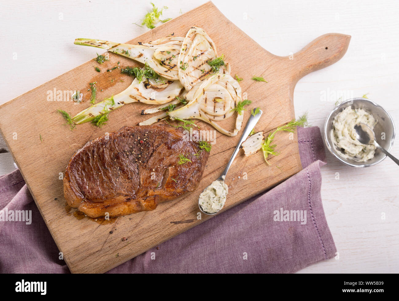 US Strip Loin steak, arranged Stock Photo Alamy