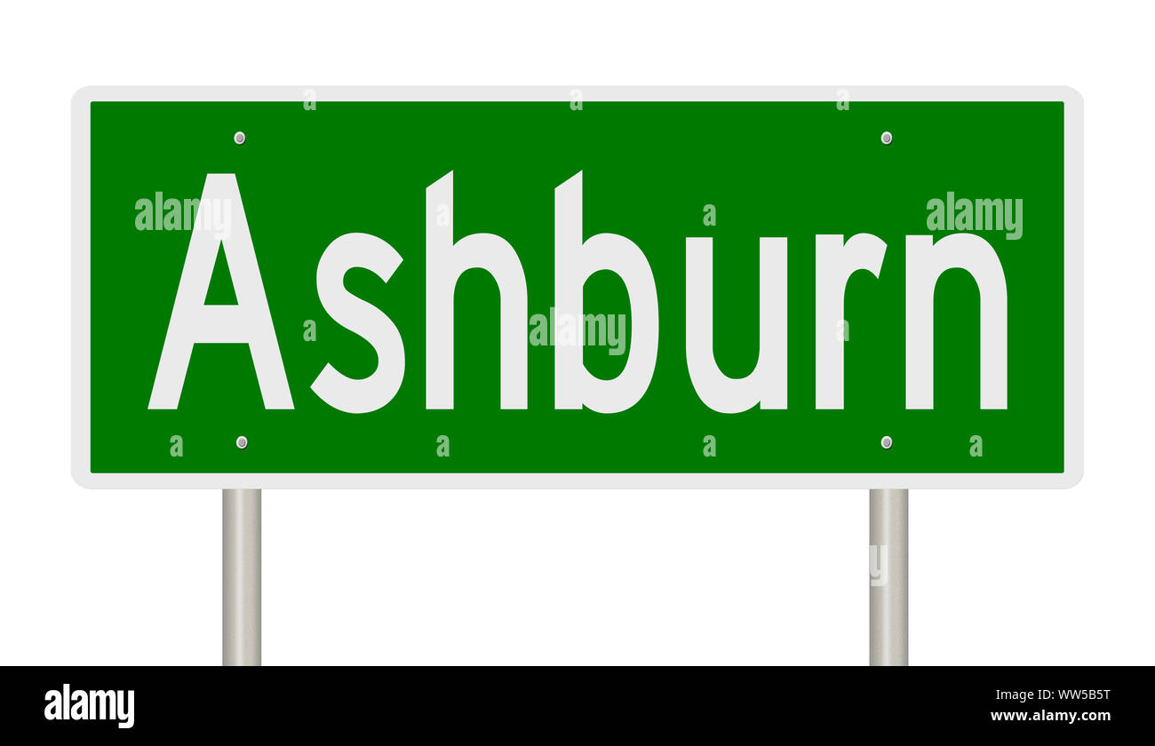 Rendering of a green road sign for Ashburn Virginia Stock Photo