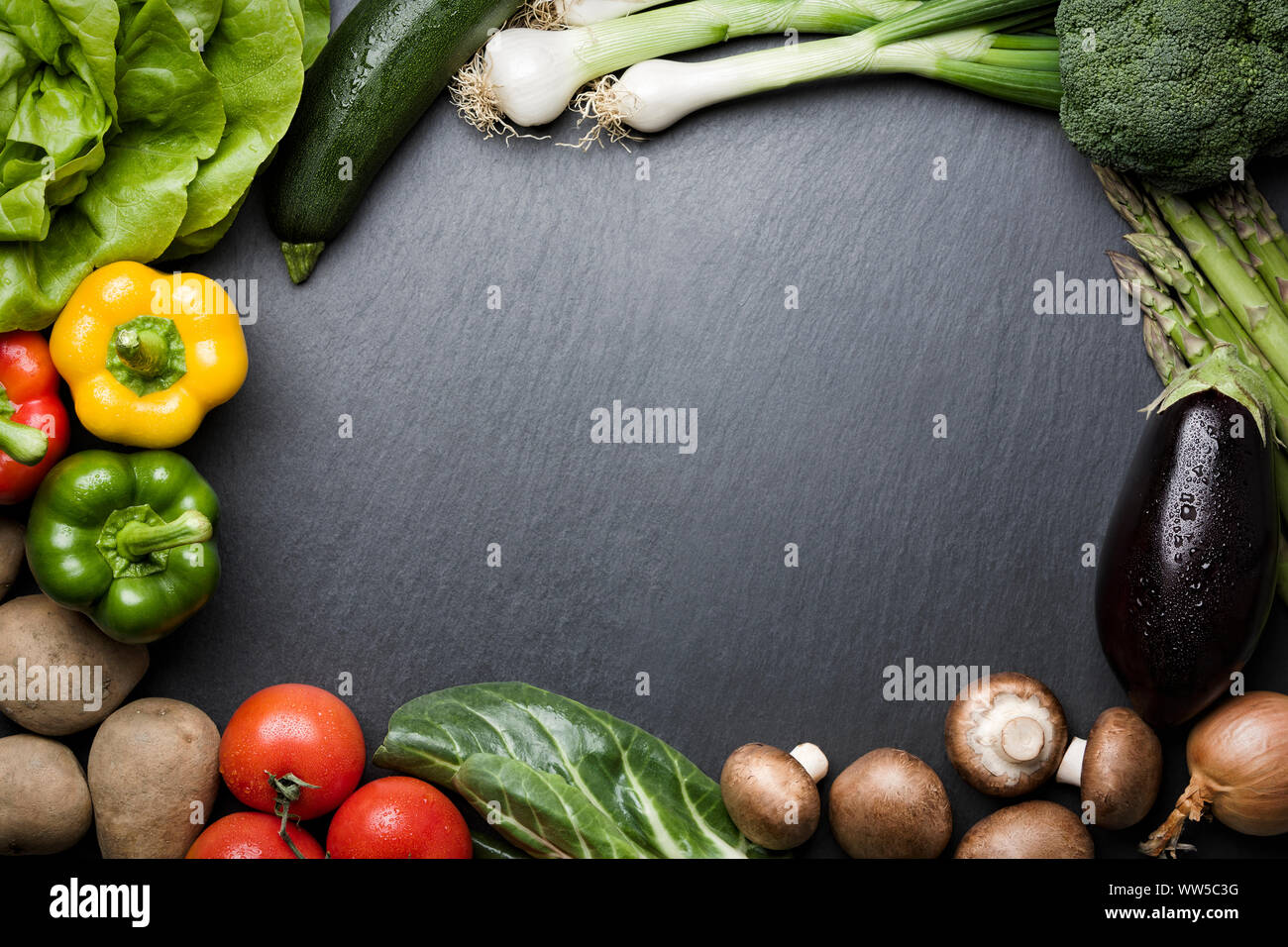 Composition of various vegetables and copyspace. Stock Photo