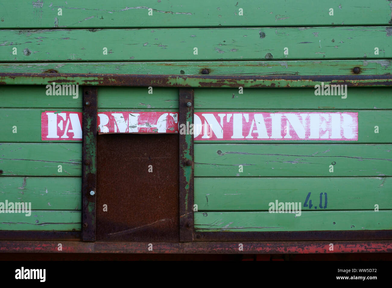 Close-up of an old rusted and nostalgic farm trailer, Stock Photo