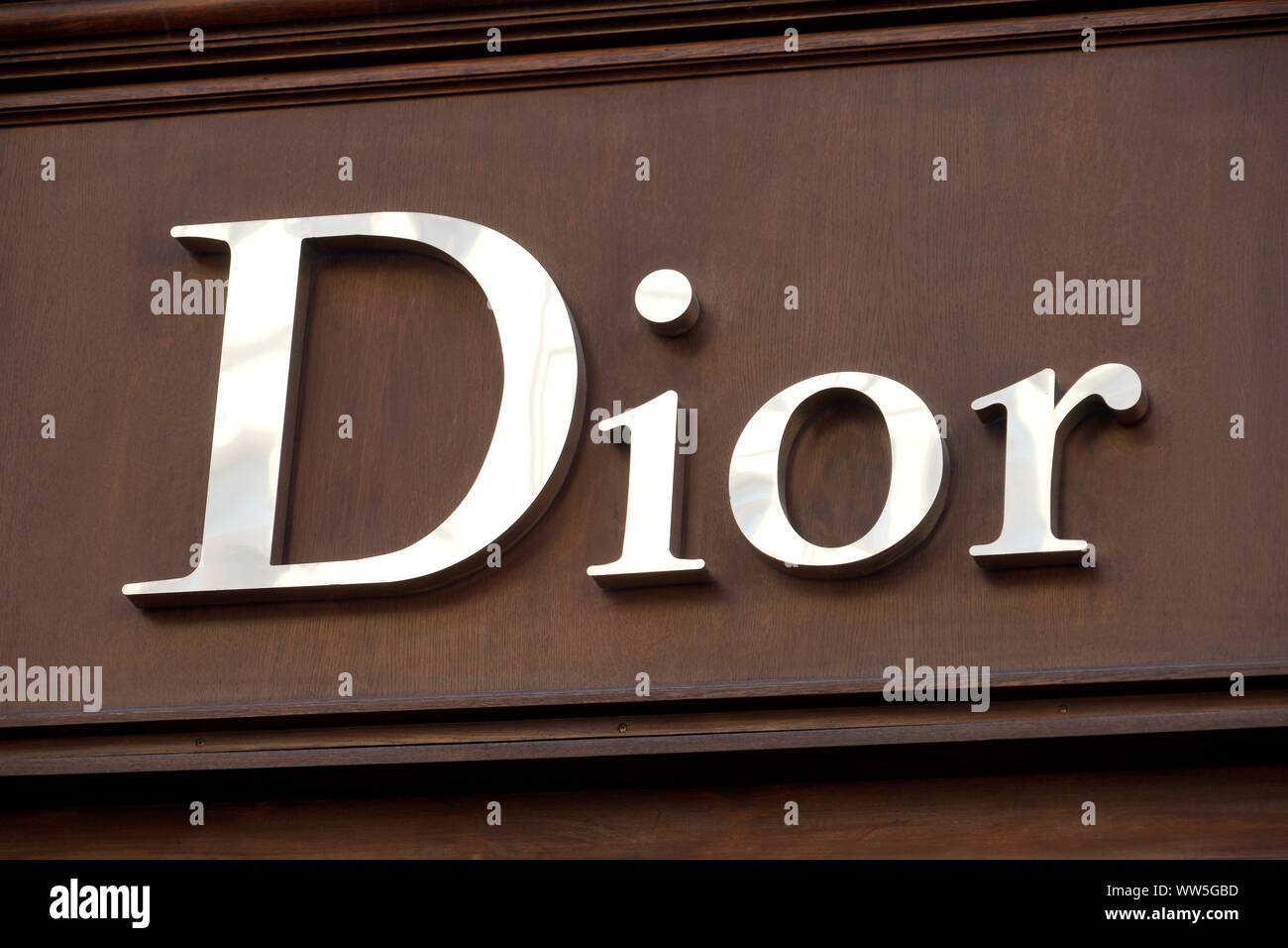 Fashion brand Dior, logo at a facade, Munich Stock Photo