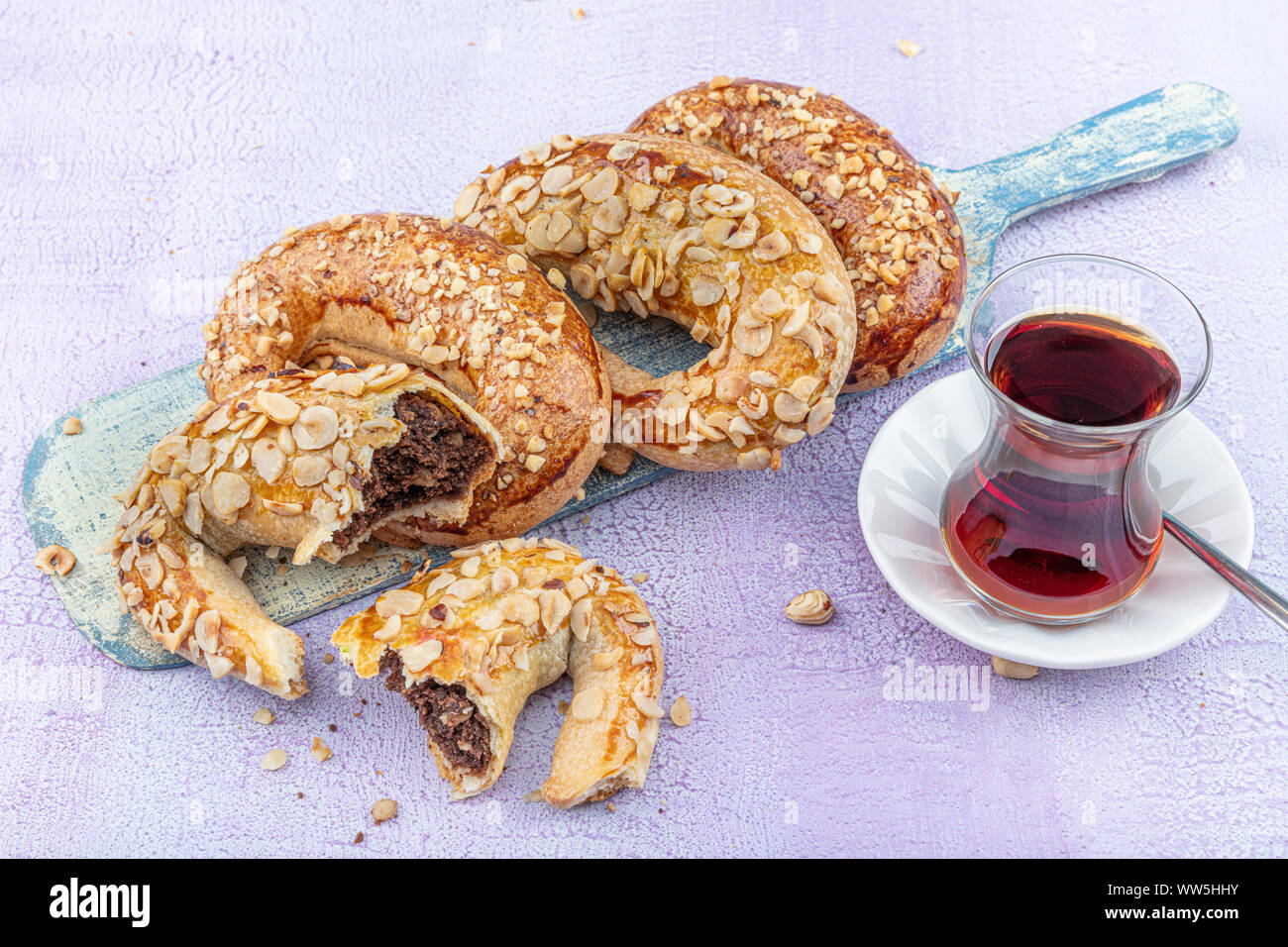 Turk Coregi Ay coregi / Turkish Pastry with chocolate, sesame and nut Stock Photo ...