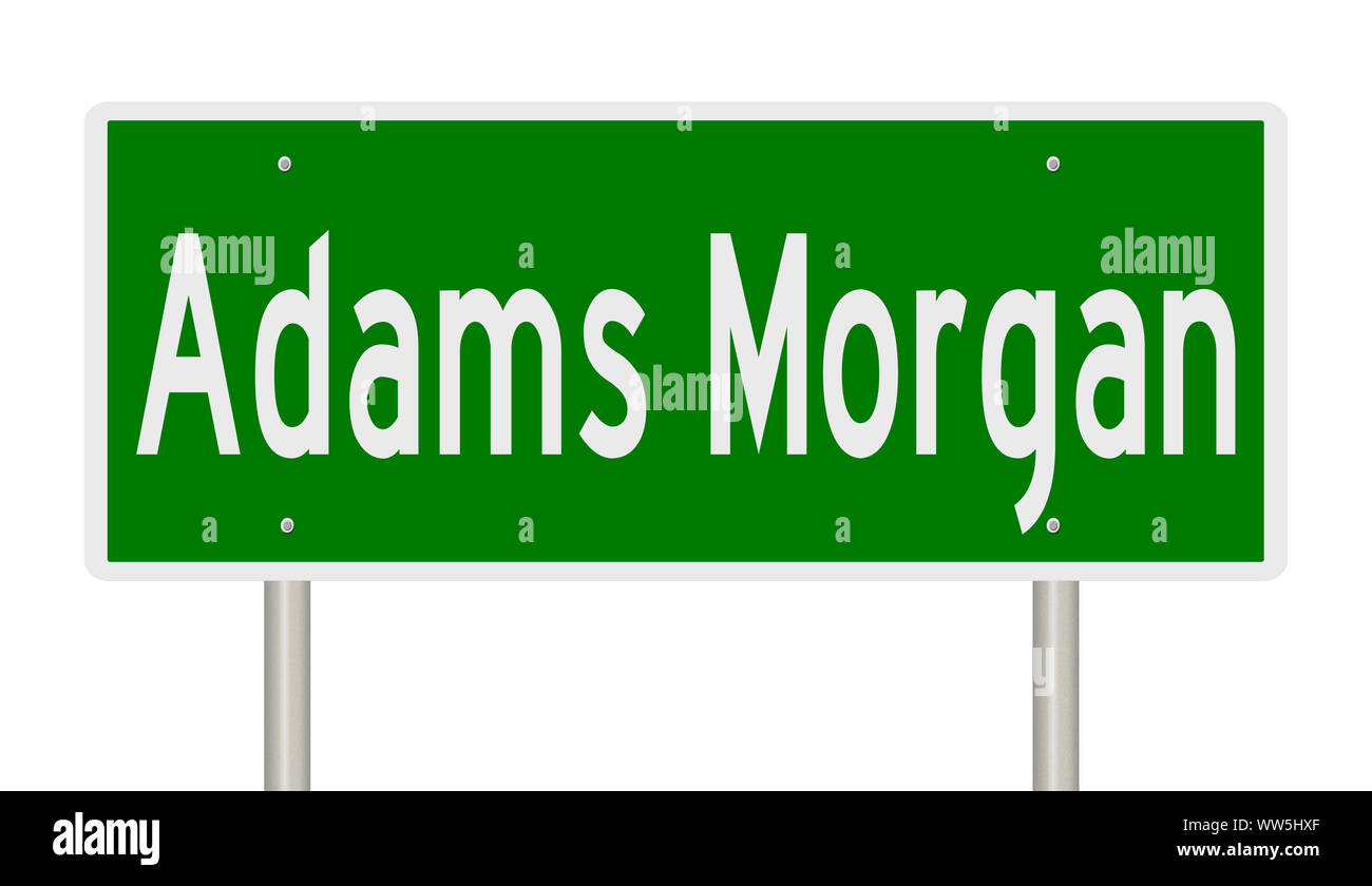Rendering of a green road sign for Adams Morgan in Washington DC Stock Photo
