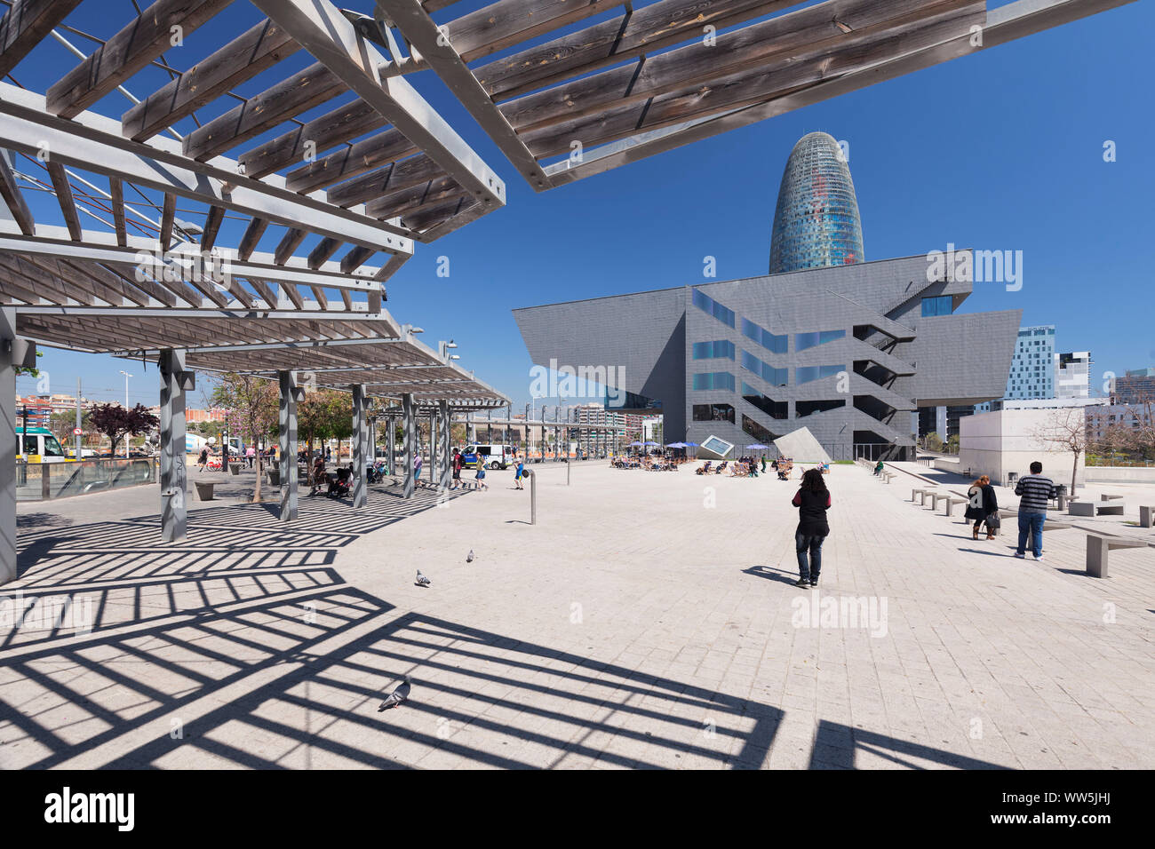 Torre Agbar, architect Jean Nouvel, Placa de les Glories Catalanes, Barcelona, Catalonia, Spain Stock Photo