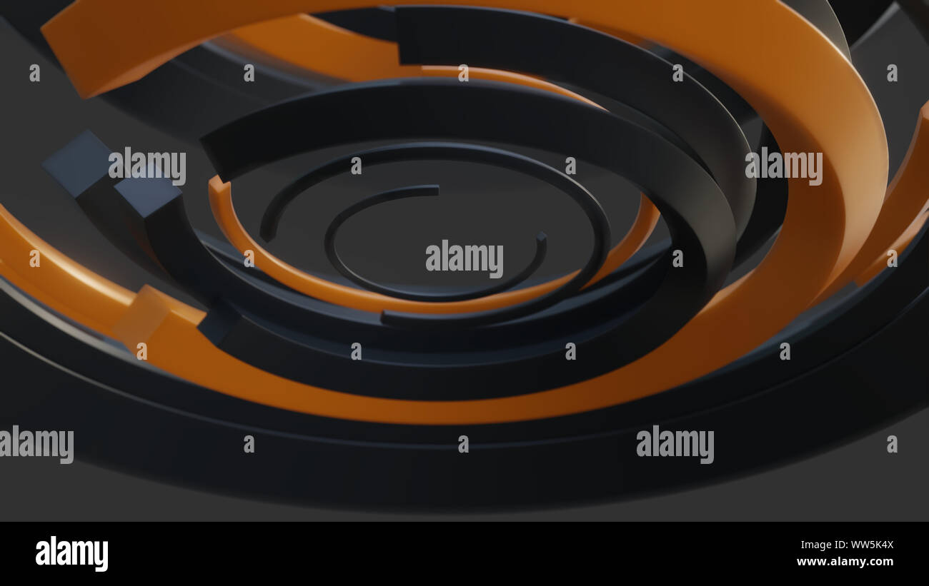 Abstract background with shiny black and orange curves. 3D illustration ...
