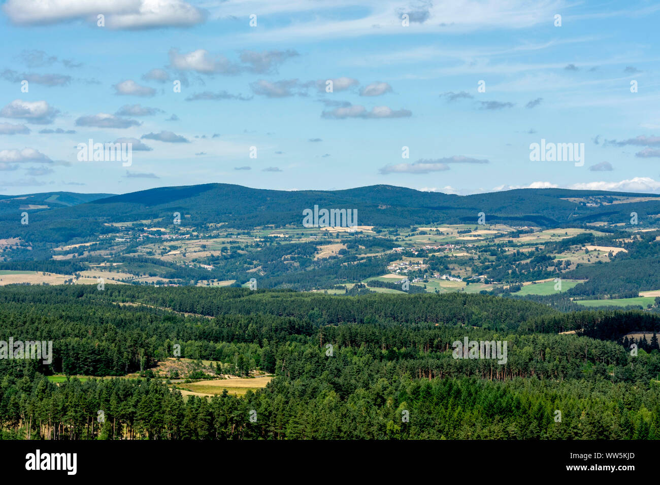 View on the Monts de la Margeride , Prunieres, Lozere, Occitanie, France Stock Photo