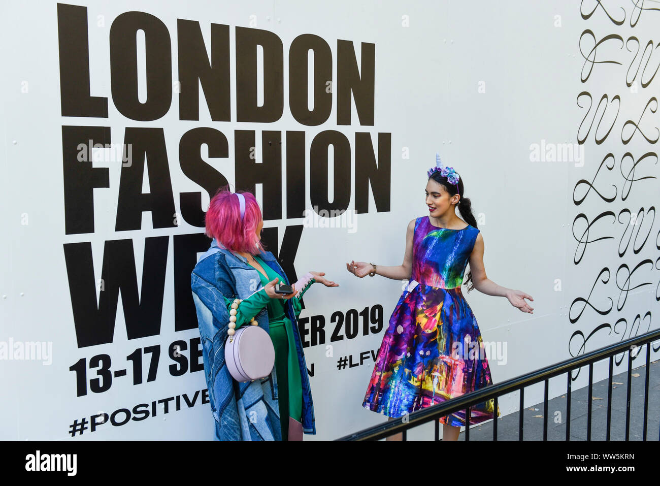 London, UK. 13 September 2019. Fashionistas outside the home of London ...