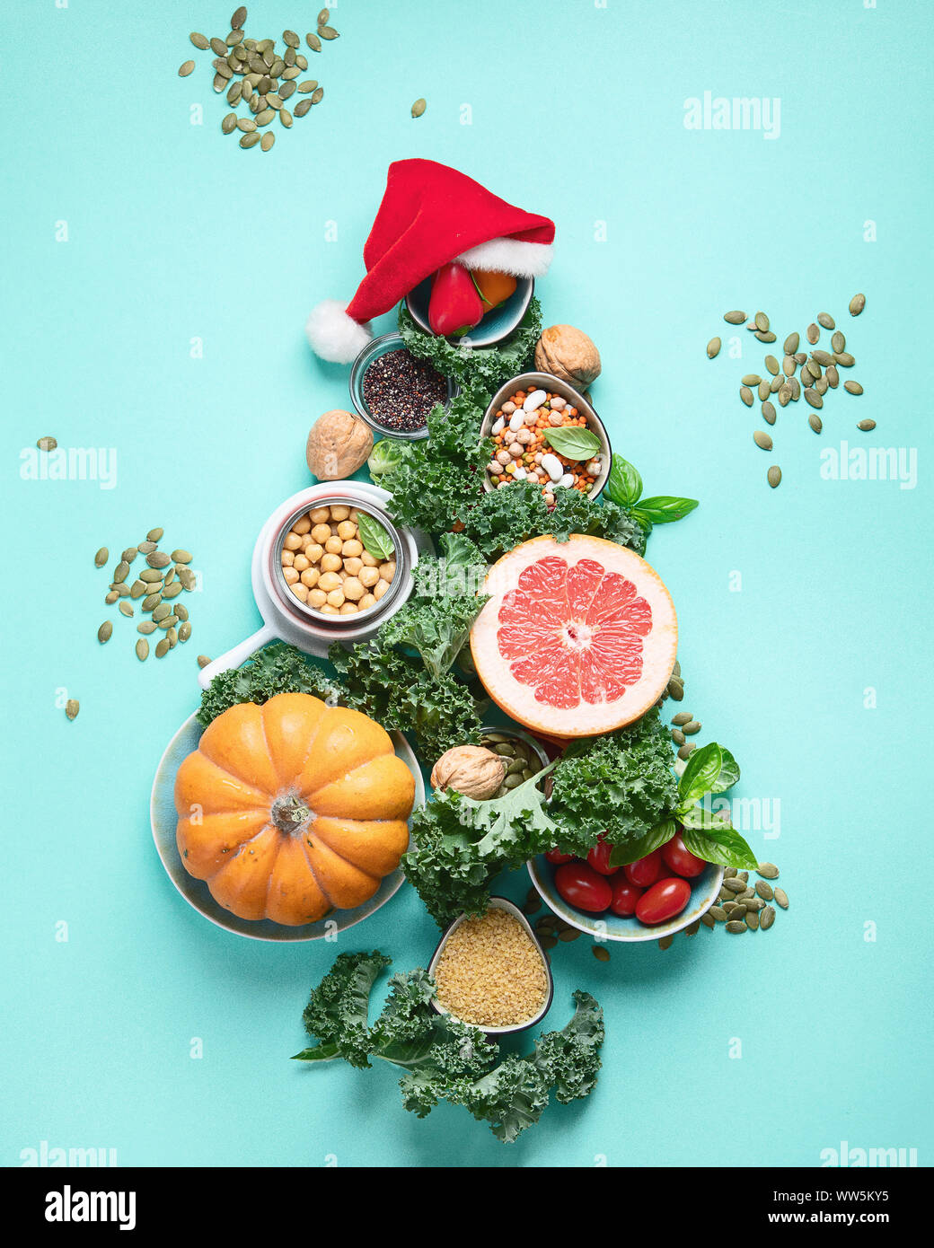 Christmas tree made from healthy food.. Vegan, vegetarian diet eating