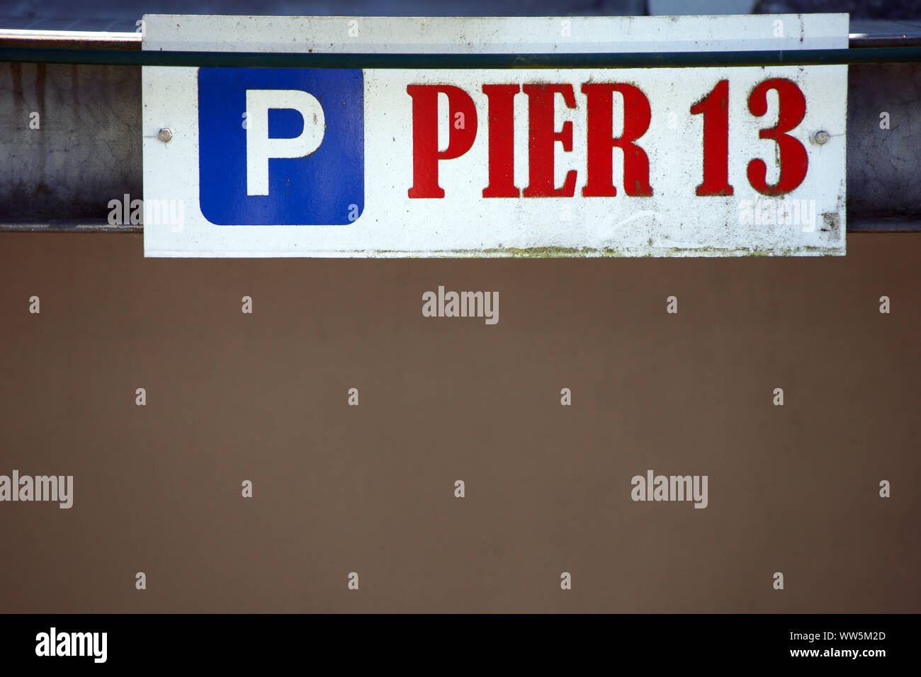 Representation of a park sign with the writing Pier 13, Stock Photo