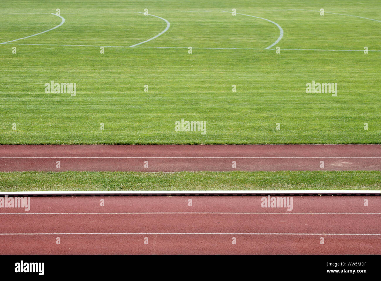 Photography of 100 m track in a stadium, Stock Photo