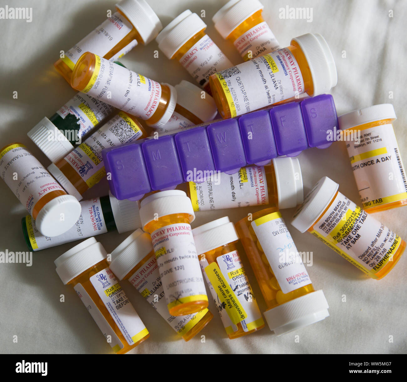 Prescription bottles for psychiatric drugs Stock Photo