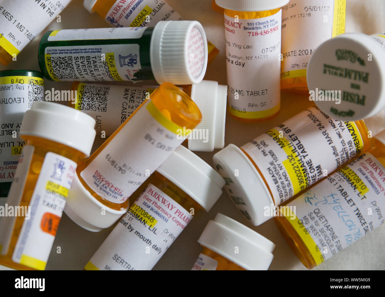 Prescription bottles for psychiagtric drugs Stock Photo