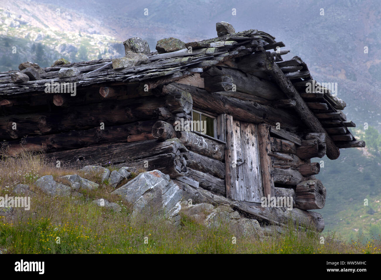 ancient alpine hut in South Tyrol Stock Photo - Alamy