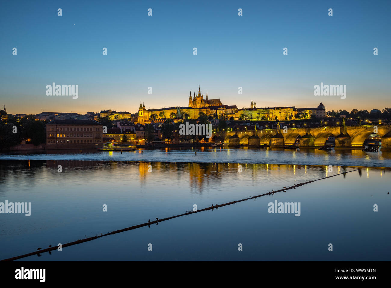 Night view of Prague old town city skyline in Czech Republic. Stock Photo