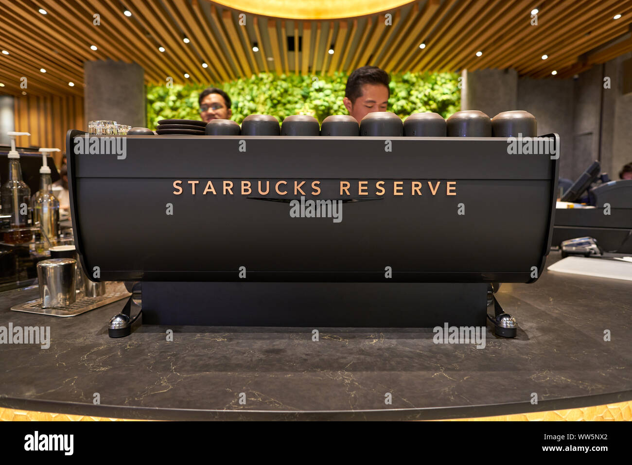 SINGAPORE CIRCA APRIL, 2019 close up shot of VA388 Black Eagle Espresso Machine in Starbucks